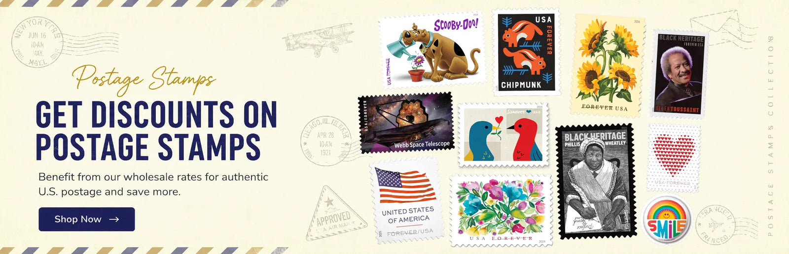 Postage Stamps — get discounts on postage stamps